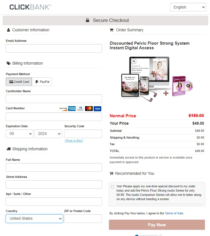 Pelvic Floor Strong Payment process 